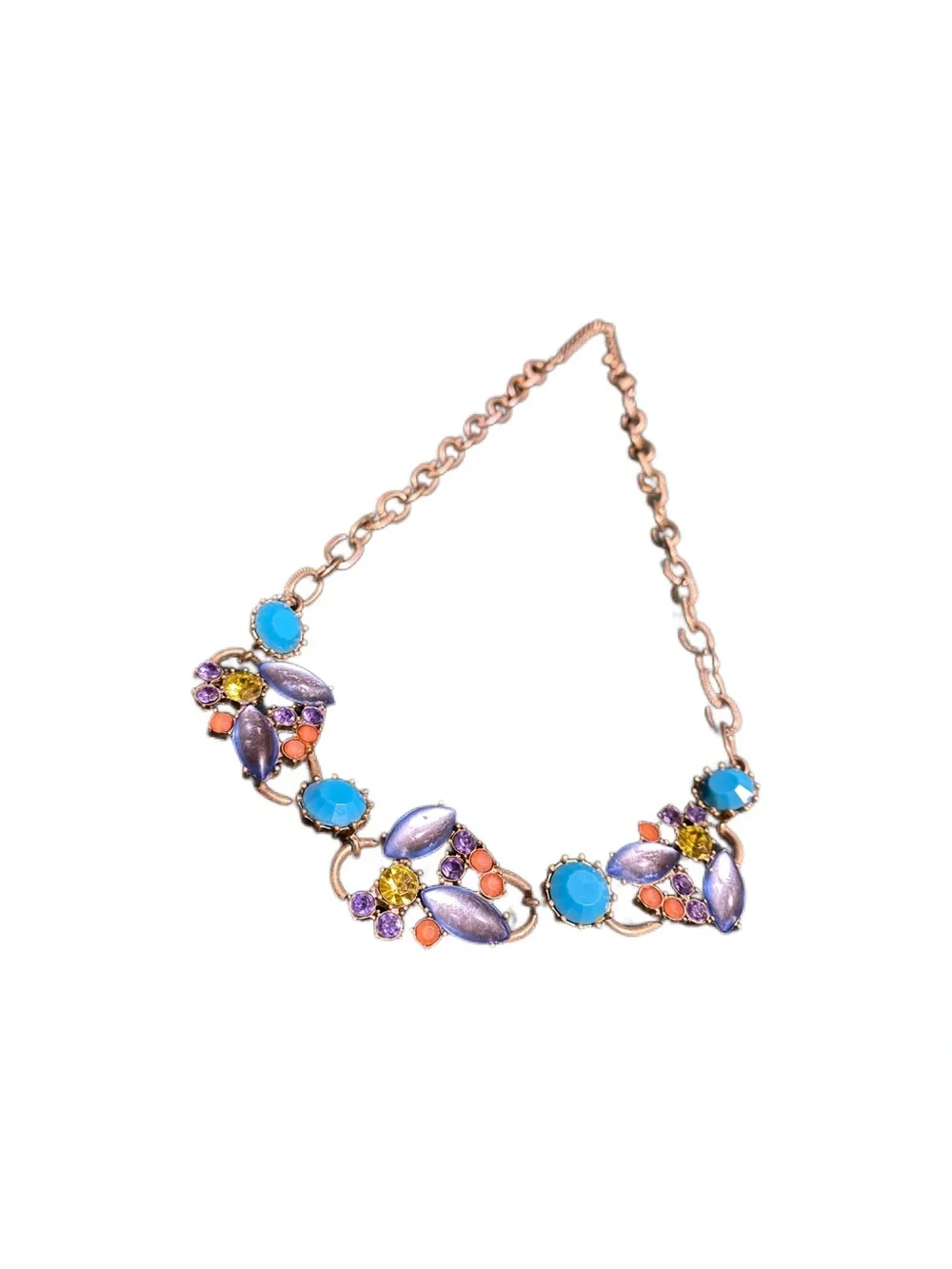 Statement Multicolor Cabochons & Crystal Necklace - Rose Gold Chain